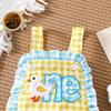 Baby Girl Cute Duck Patch Embroidered Plaid Romper - 1st Birthday Crawling Suit