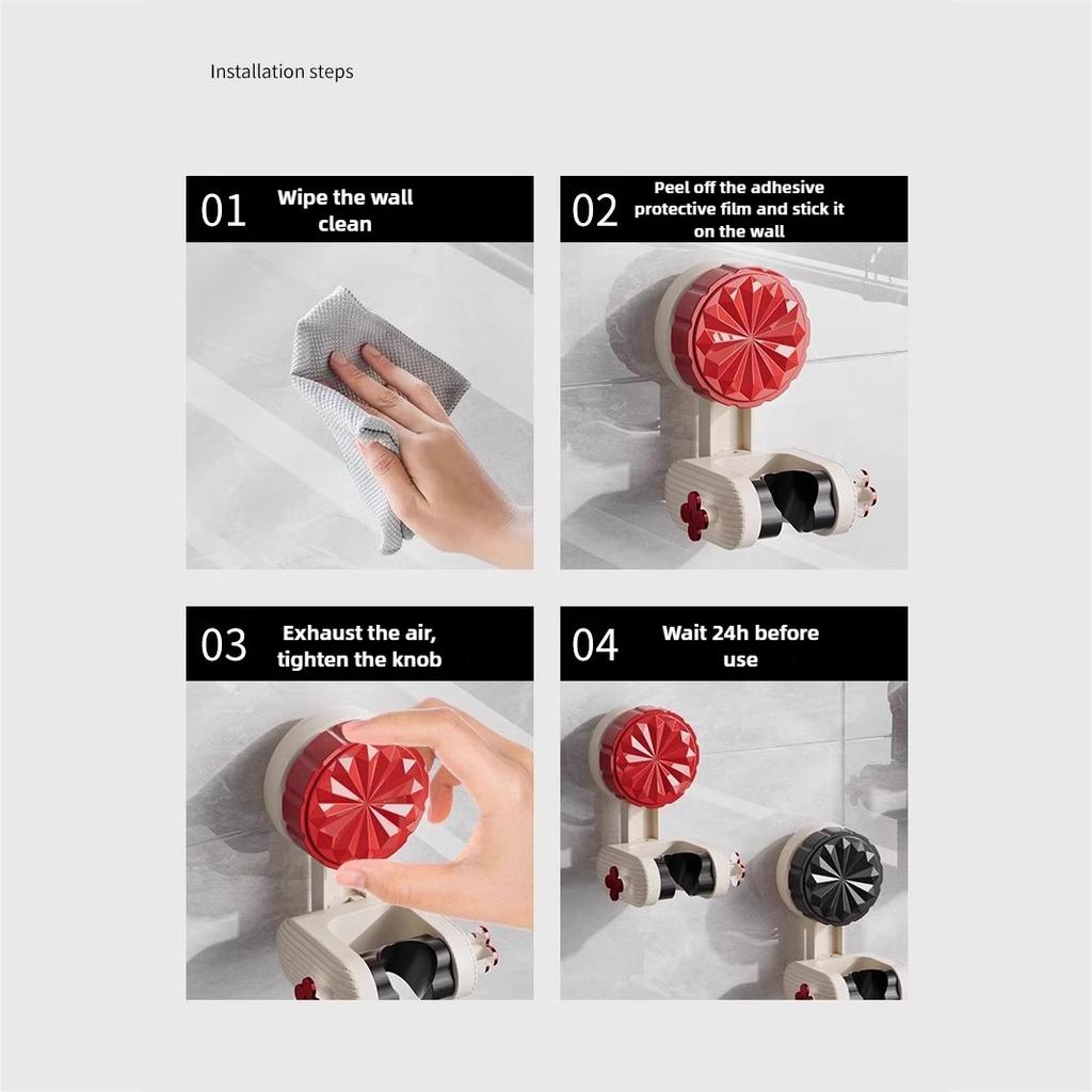 Verstellbarer Bohrfreier Rutschfester Duschhalter Saugfußhalterung 360° Drehbar Beweglich & Sichere Duschkopfhalterung für Wand/Fliese