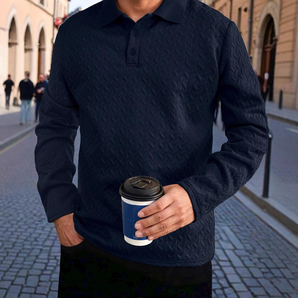 Spring/Autumn 2026 Men s Fashion Casual Long-sleeved T-shirt with Loose Threaded Collar Men s Casual Sports Polo Shirt S темно-синий