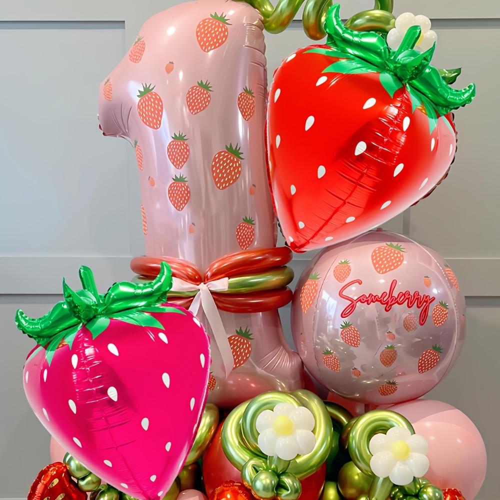 6er-Pack 4D Erdbeerballons, 3 Stück in Rot und Rosenrot, Erdbeer-Folienballons, Geeignet für Geburtstagsfeiern, Mottopartys,
