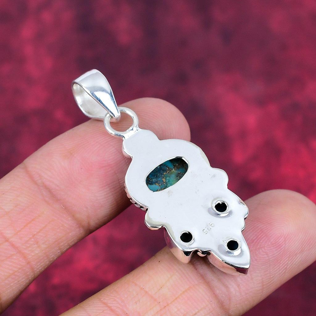 Blue Copper Turquoise Handmade Gemstone Pendant, 925 Solid Sterling Silver Pendant Antique Jewelry, For Engagement Gift