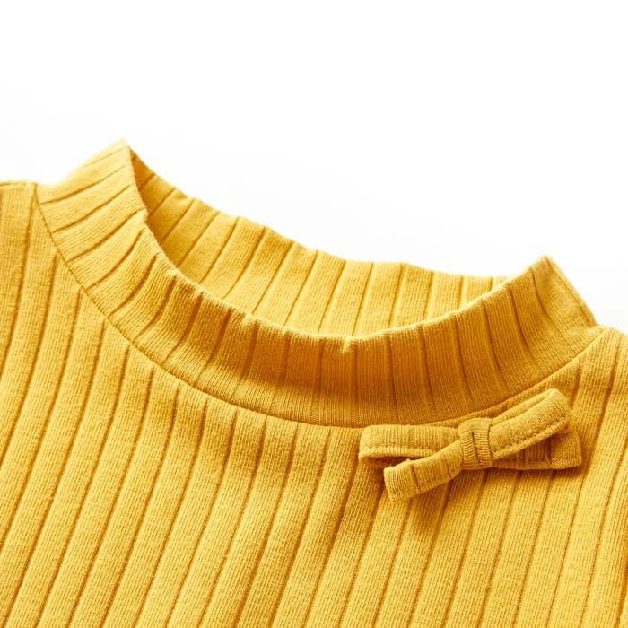 T-shirt enfants à manches longues tricot côtelé ocre foncé 92/104/116/128/140