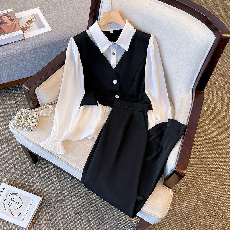 Plus Size Autumn 2026 Slimming Belly Concealing Two-Piece Shirt & Pants Set