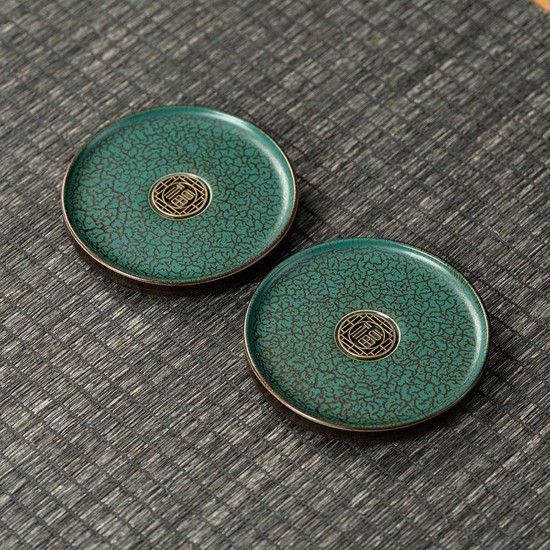 Nordic Gold Plated Dark Green Ceramic Coaster Home Tea Cup Tea Set Accessories Mini Small Tray Home Decoration Porcelain Crafts