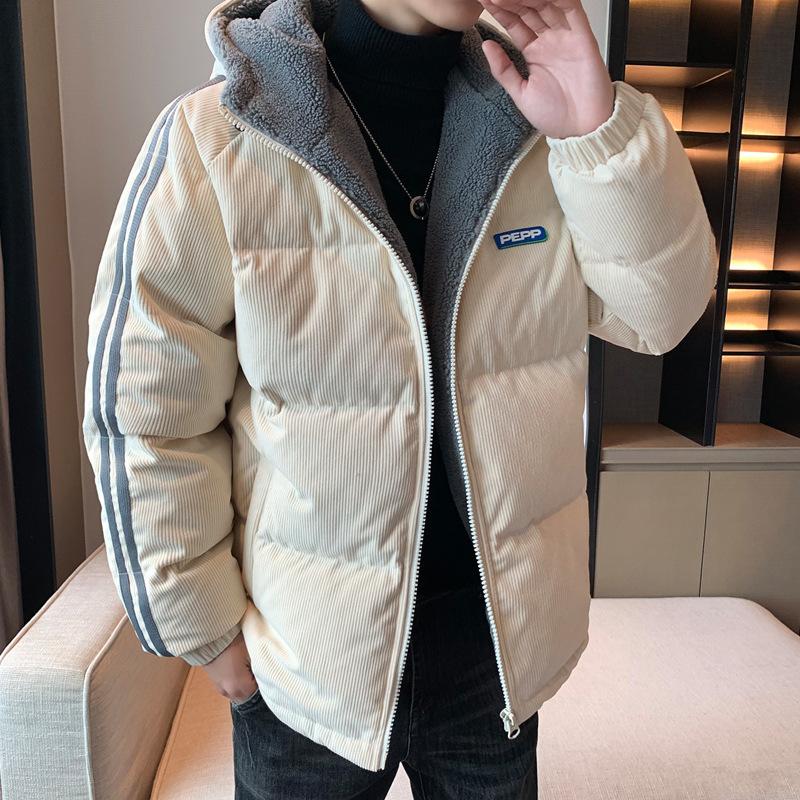 Winter new fashion versatile sports corduroy cotton coat men's casual contrast color youth cotton coat thickened trendy jacket