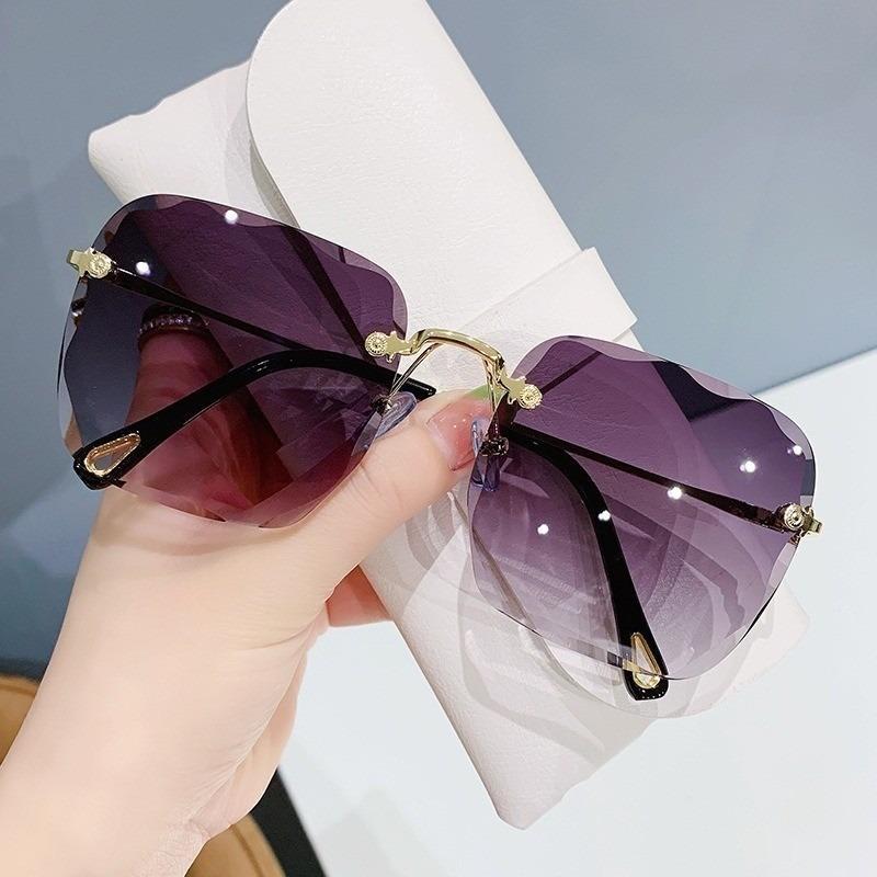 Women Rimless Sunglasses Ocean Lens Irregular Frame UV Protection