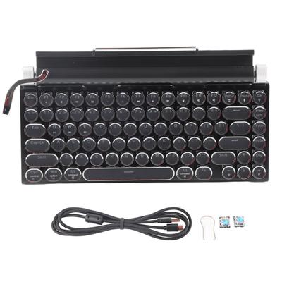 Schreibmaschinentastatur, 83 Tasten, Vintage, kabellose Bluetooth-mechanische Tastatur mit runder Metallkappe