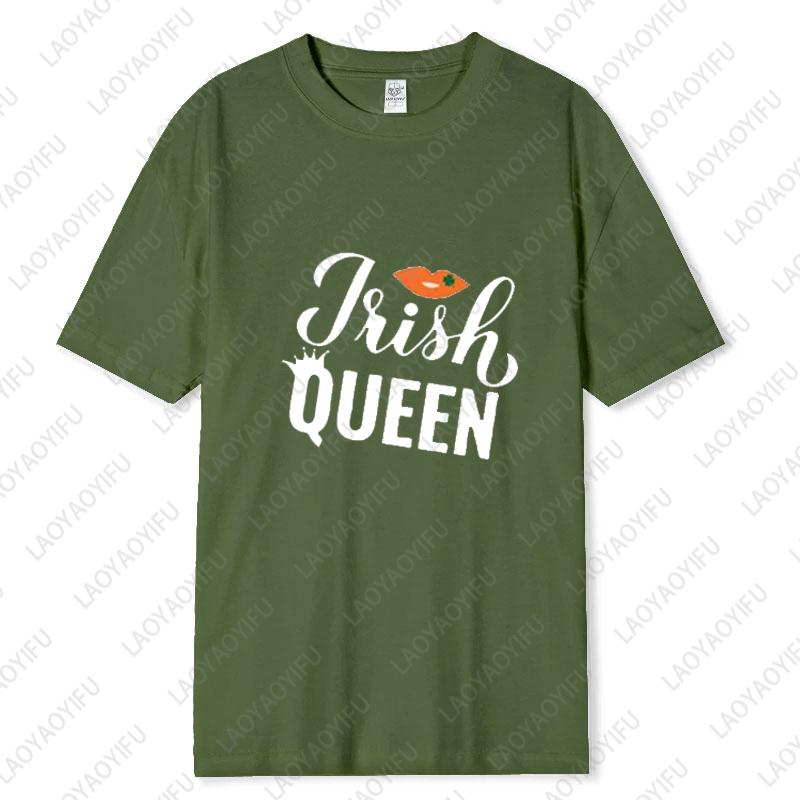 St Patricks Day King and Queen Printed Cotton TShirt Matching Couple Outfit Lovers Shamrock Husband Wife Tee Mr and Mrs Tops