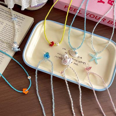 Fresh Style Beaded Shell Cartoon Necklace for Little Girls – Summer Sweet Pendant