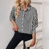 Chemisier à manches longues et col à rayures noires et blanches pour femme, style décontracté et tendance