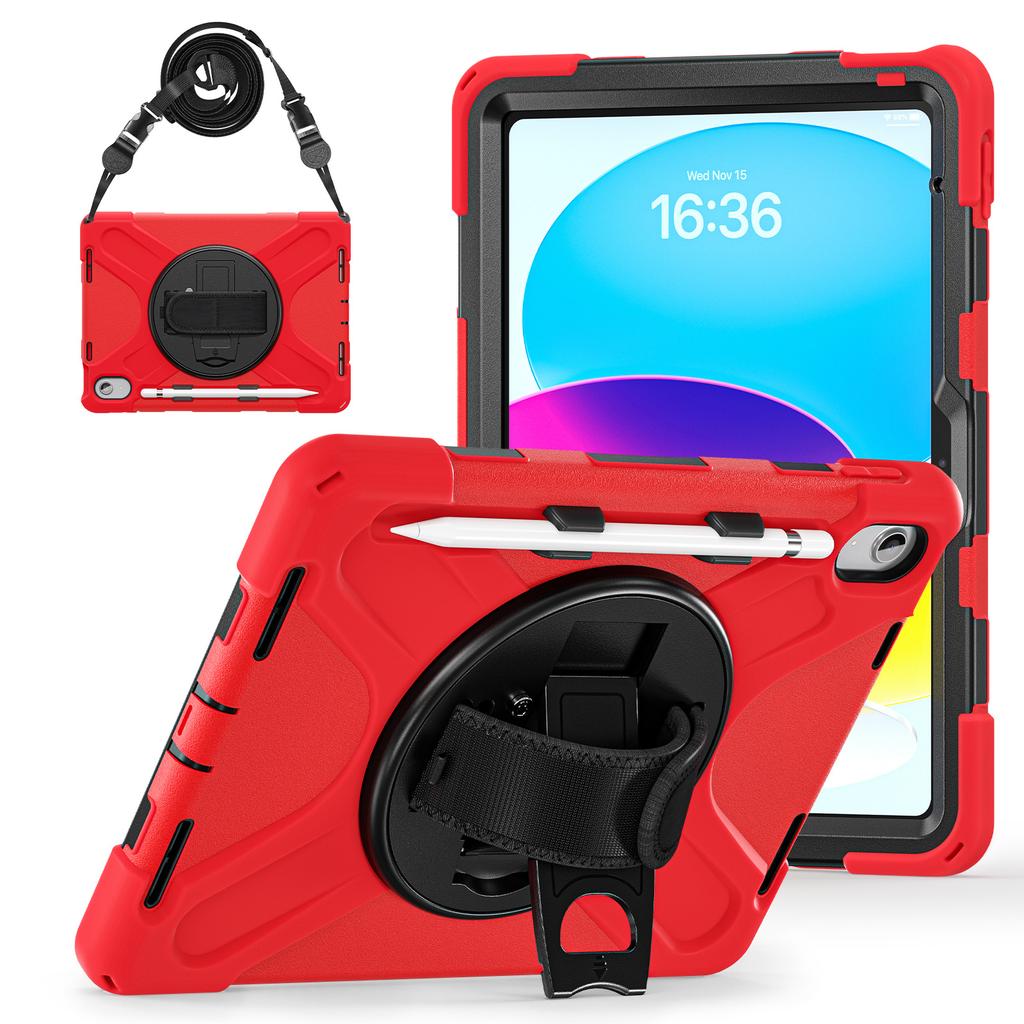For iPad 11th Gen 11 inch 10th 10.9" With 360 degree rotate Stand Case cover with shoulder strap and pen holder