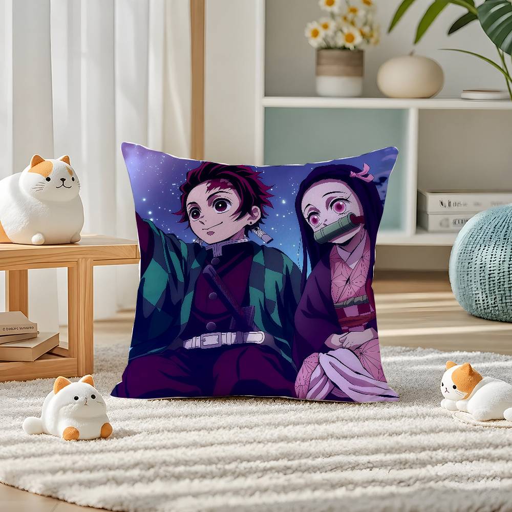 Demon Slayer Entertainment District Arc Anime Plush Pillow Cover Soft Short Plush Cushion Cover For Sofa Bedroom Home Decor
