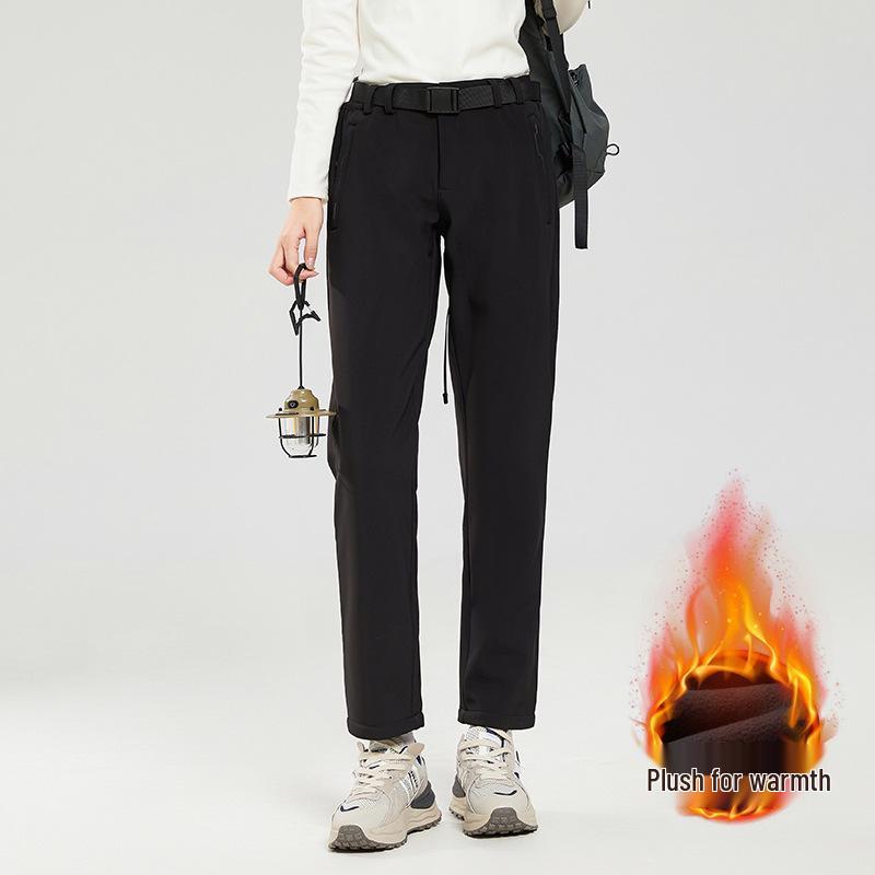Unisex Fleece-Lined Soft Shell Pants: Warm, Waterproof, Elastic, Straight-Leg for Autumn/Winter Outdoor Hiking & Mountaineering.