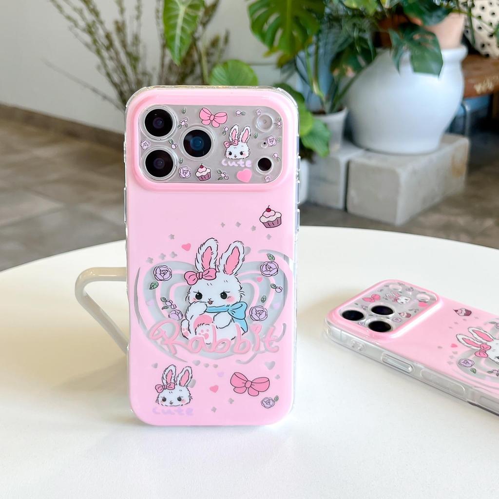 Dynamic IMD Hollow Heart Bunny Phone Case for iPhone 17 Pro/15 Pro Max/16 PM
