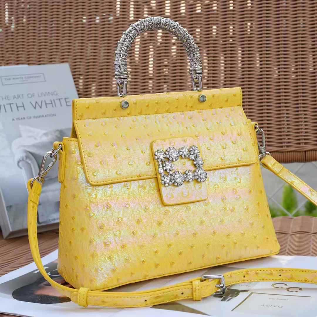 

Женская сумка из натуральной кожи со стразами 2025 - Модная мягкая сумка через плечо и кроссбоди жёлтый