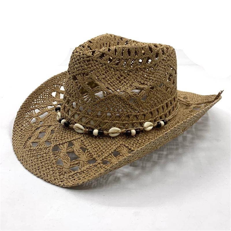 Woven Straw Hat Seashells Belt Sun Hat for Women Men Unisex Perfect for Beach Vacation and Outdoor Event Gathering