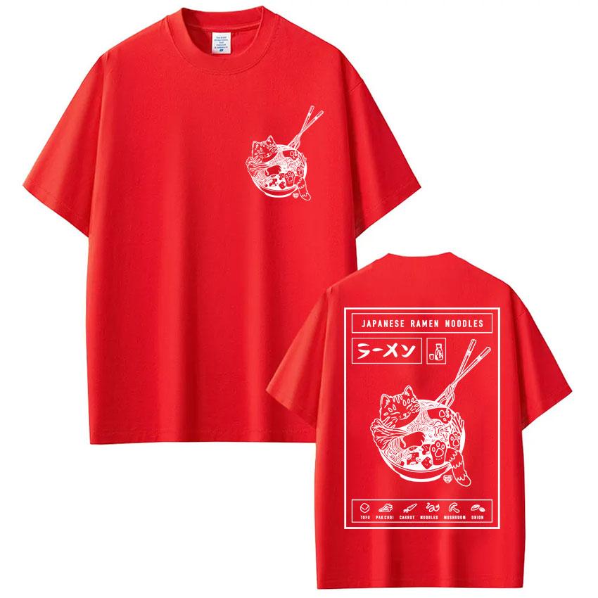 

Japanese Style Ramen Noodles Cat Meme T-shirt Fashion Vintage Harajuku Men Women T Shirt Loose Cotton Casual T-shirts 3XL