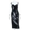 European and American glossy leather dress, sexy waist tight split hip skirt in autumn and winter