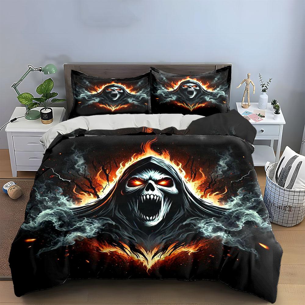 Flaming skull with smoke. Bedding sets Duvet cover sets Duvet covers Pillowcases(1*Duvet Cover 2*Pillowcases without duvet insert)