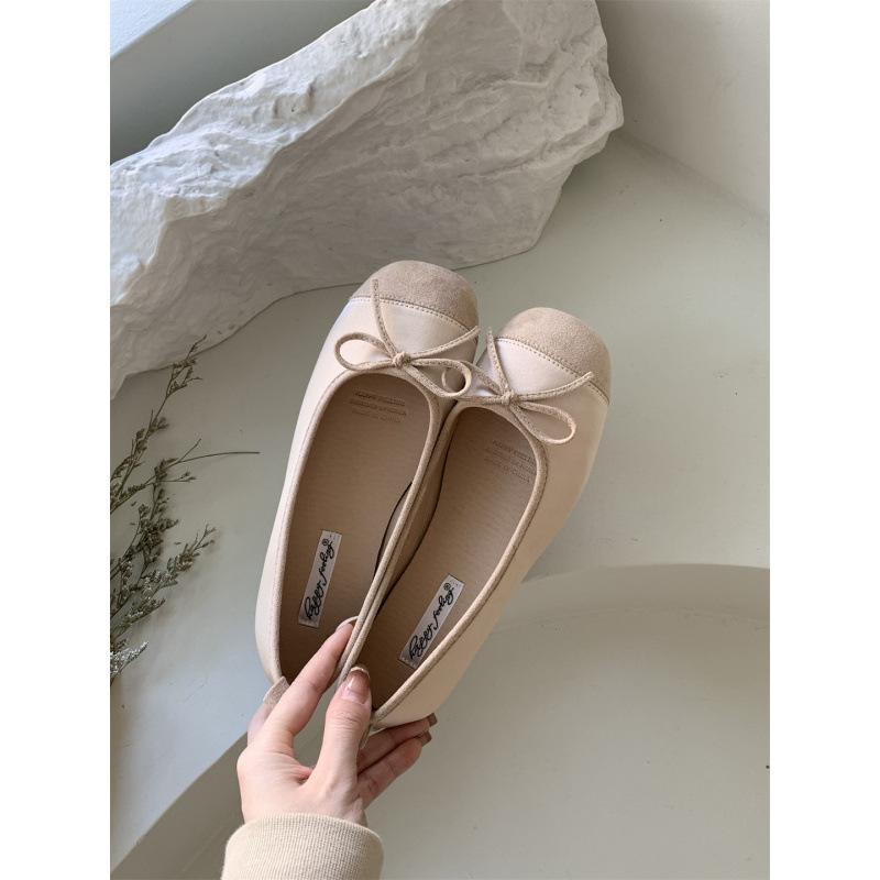 Spring 2025 new French evening wind single shoes light mouth bow soft flat bottom one pedal versatile ladyshoes women's shoes