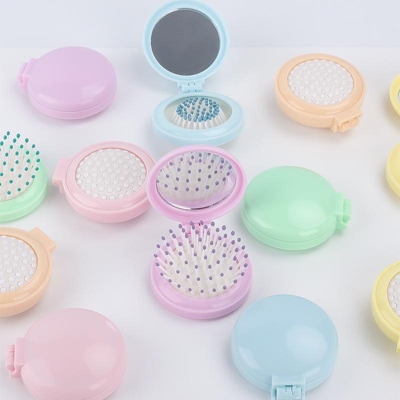 Huiyun Portable Macaron Air Cushion Comb with Folding Mirror - Hair-Smoothing, No-Tangle, Massage, Customizable Logo
