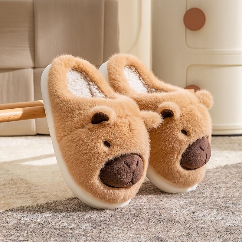 

[1 пара тапочек капибара] 1 пара зимних мультяшных тапочек капибара для женщин, повседневный стиль, тканевый верх, резиновая подошва, моющиеся домашние тапочки для помещений 36-37 коричневый