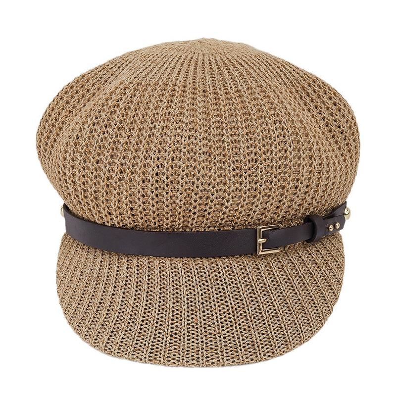 Trendy Hollow Breathable Leather Buckle Octagonal Hat Classic Woven Straw Hat Casual Versatile Literary Sunshade Painter Hats