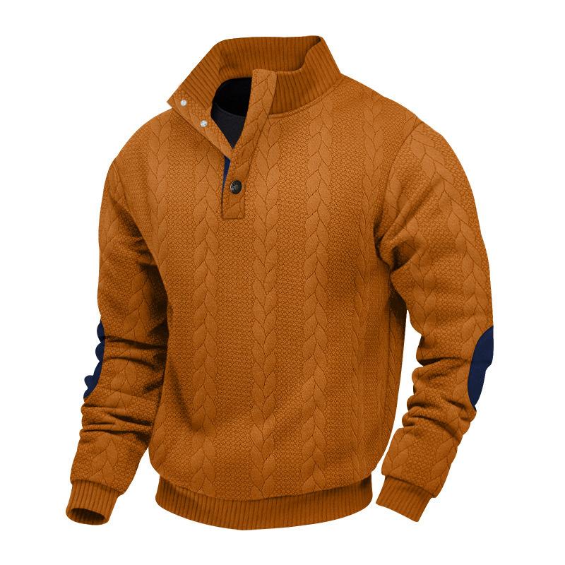 2025 new autumn and winter European size men's outdoor casual stand-up collar long-sleeved jacquard knitted pullover button-down sweater