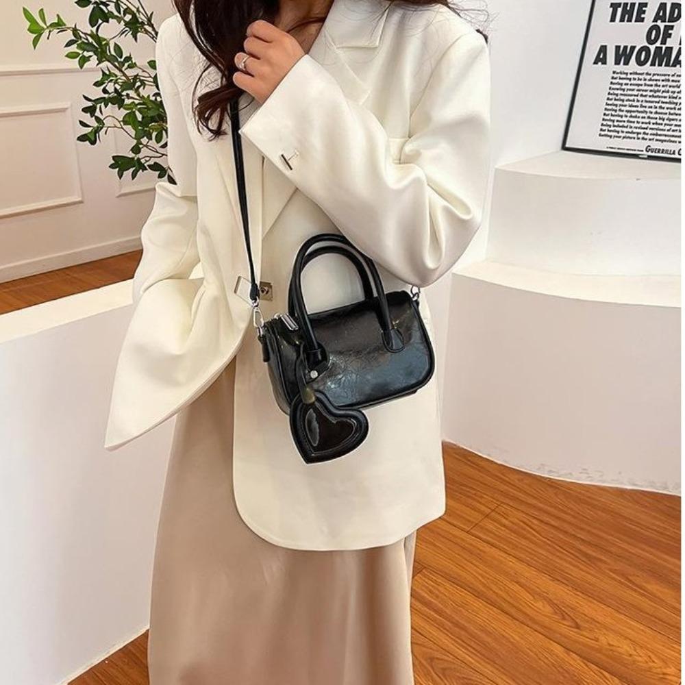 Mit Liebe Anhänger Silber Handtasche Leder Satteltasche Elegante PU Bowlingtasche Mädchen/Damen