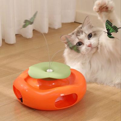 Funny Creative Electric Cat Rotating Built-in Feather Non-slip Smart Interactive Cat Cartoon Cute Butterfly Cat Teaser Indoor