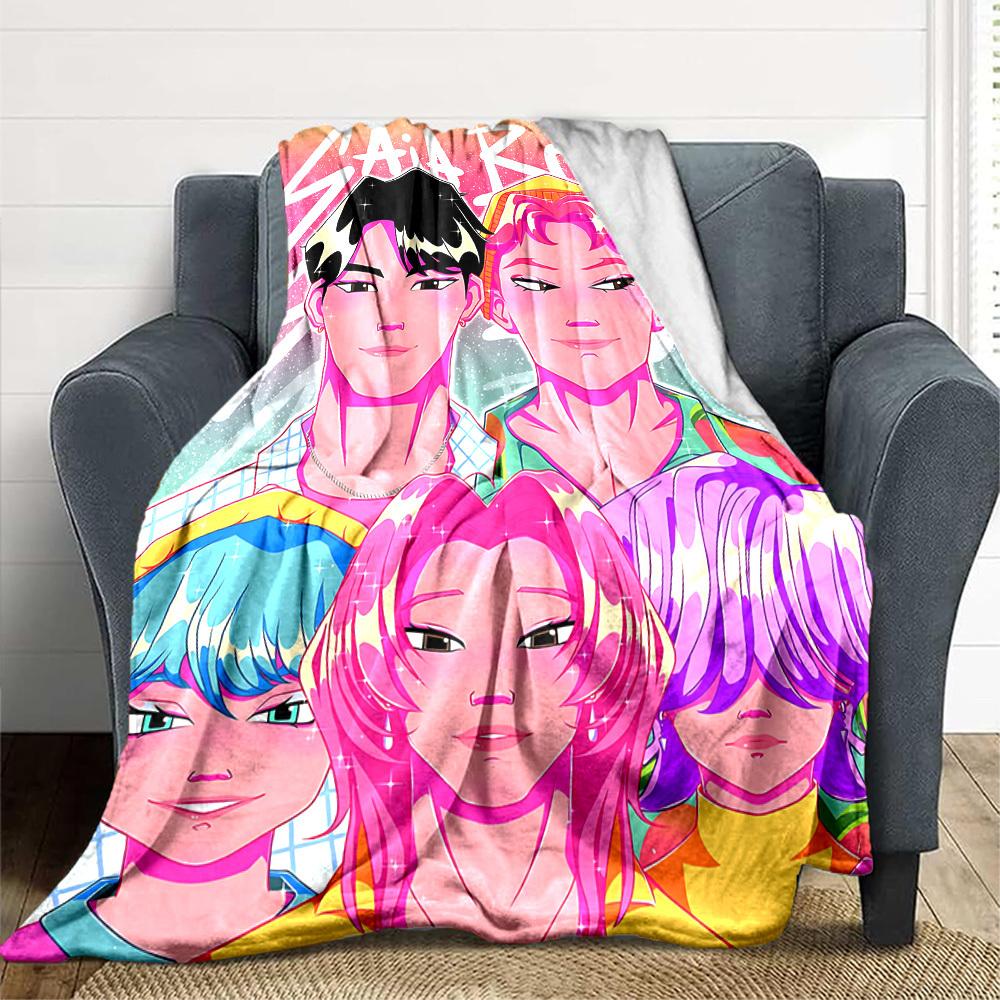 1pc Saja Boys Flannel Blanket [Cozy Throw Blanket] For Sofa, Bed, Travel, Camping, Livingroom, Office, Couch, Chair, And Bed