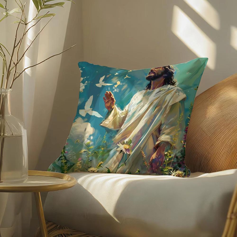 Jesus Cushion Cover Soft Short Plush Pillow Cover Smooth Cozy Texture Aesthetic Cushion Case Home Decor
