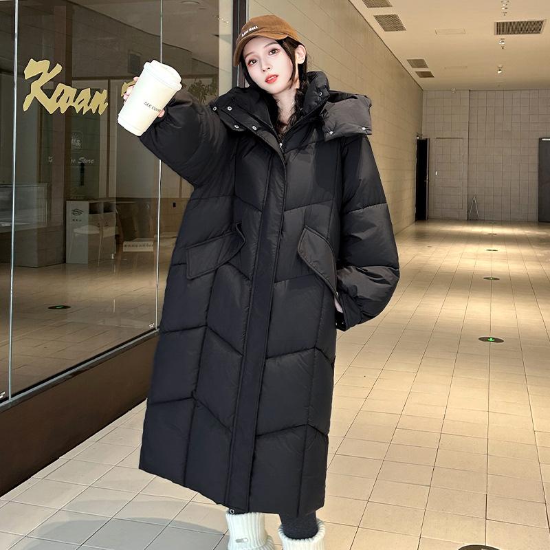 

Утепленная удлиненная куртка пуховик выше колена для женщин, новая корейская свободная зимняя куртка-пуховик, куртка с хлопковой подкладкой XXL