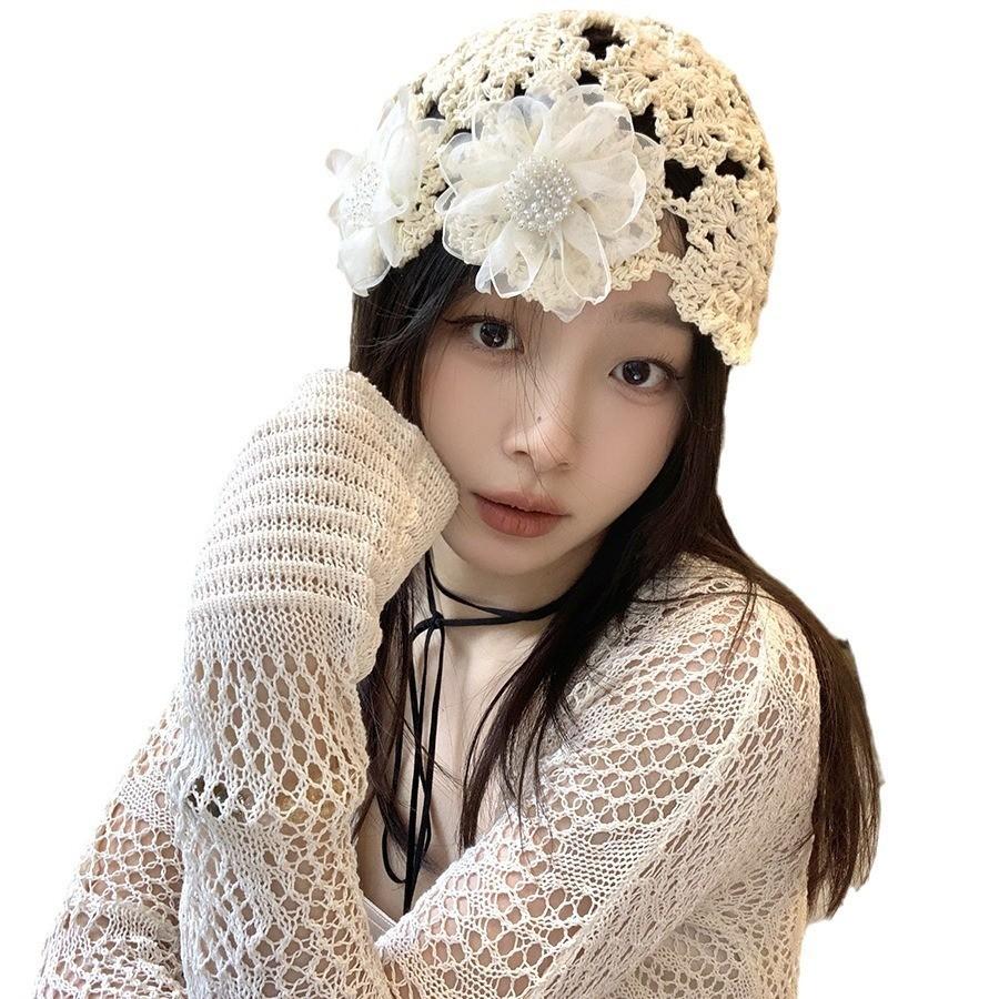 Stylish Japanese Handcrafted Crochet Beanie Spring And Summer Floral Hat For Women