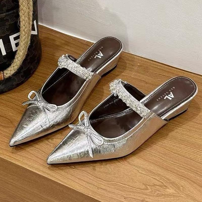 Fashion Wedges Woman Slippers Crystal Elegant Shoes Mid Heels Slingback Pumps Fashion Women Mules Shoes 2025 Summer Dress Mujer Zapatos
