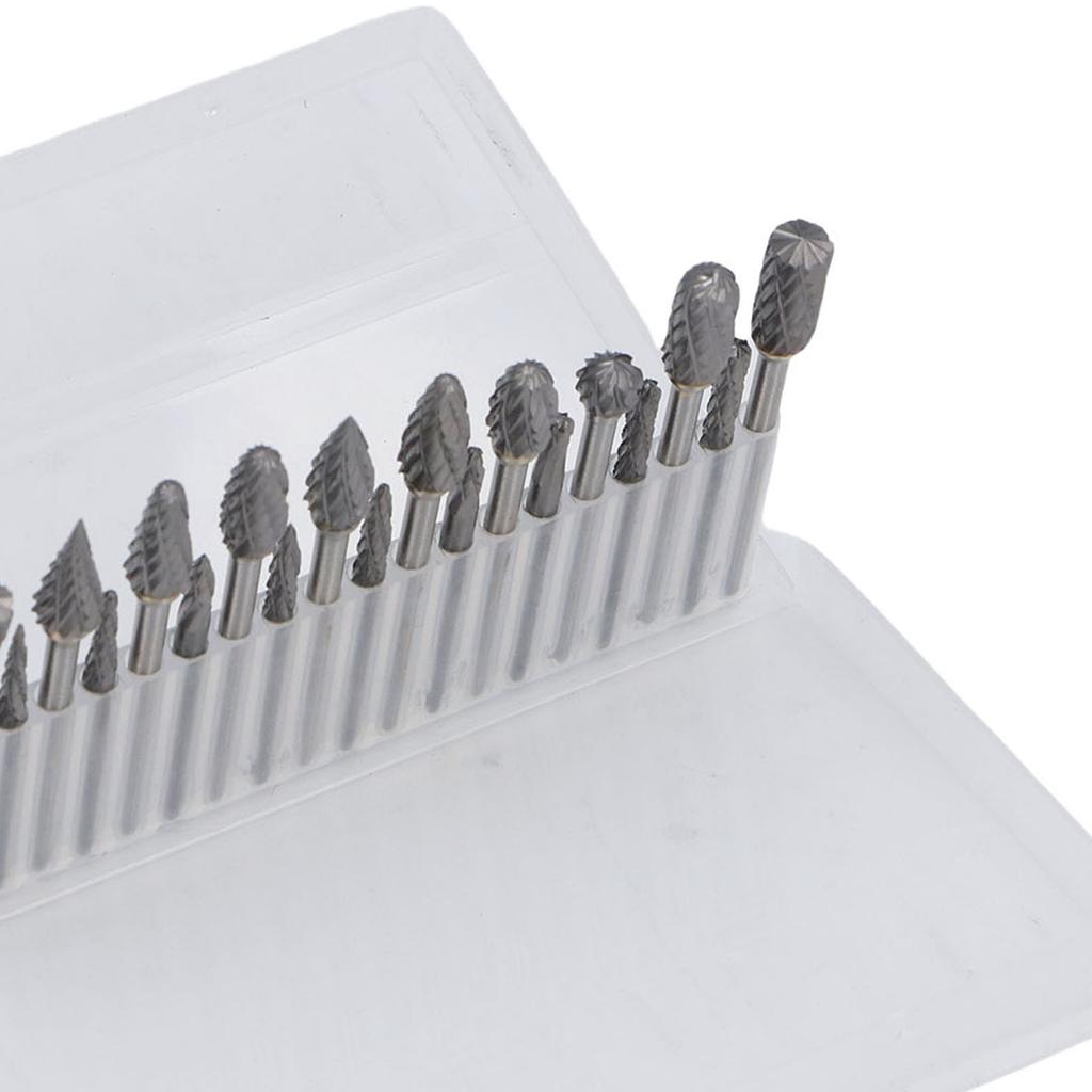 20 Pcs Double Cut Rotary Burr Set 1/8in Shank Tungsten Carbide with 2 Collets for Woodworking Drilling Carving Engraving Polishing Cutting