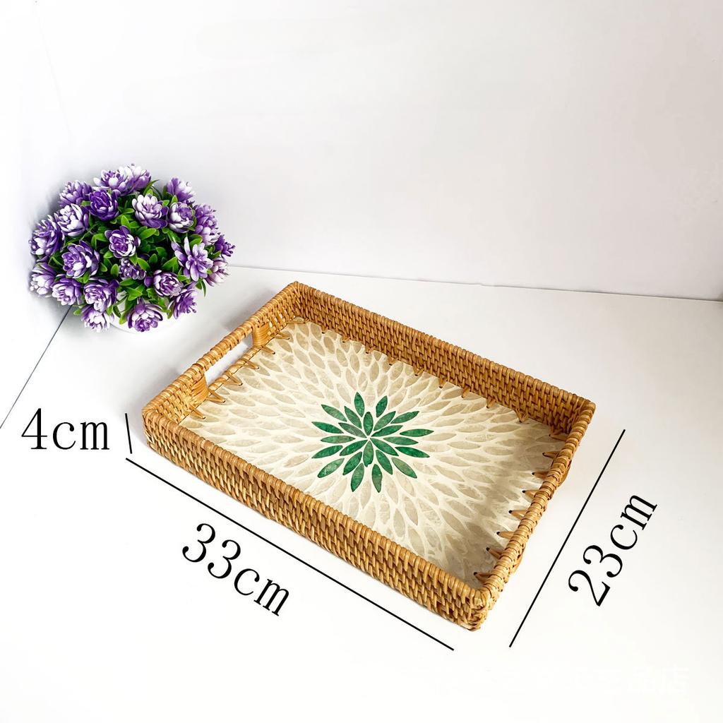 Rechteckiger Naturmuschel Rattan Korb Kreatives Rattan Aufbewahrungstablett Bunter Muschel Aufbewahrungskorb Obstschale Heim Organizer