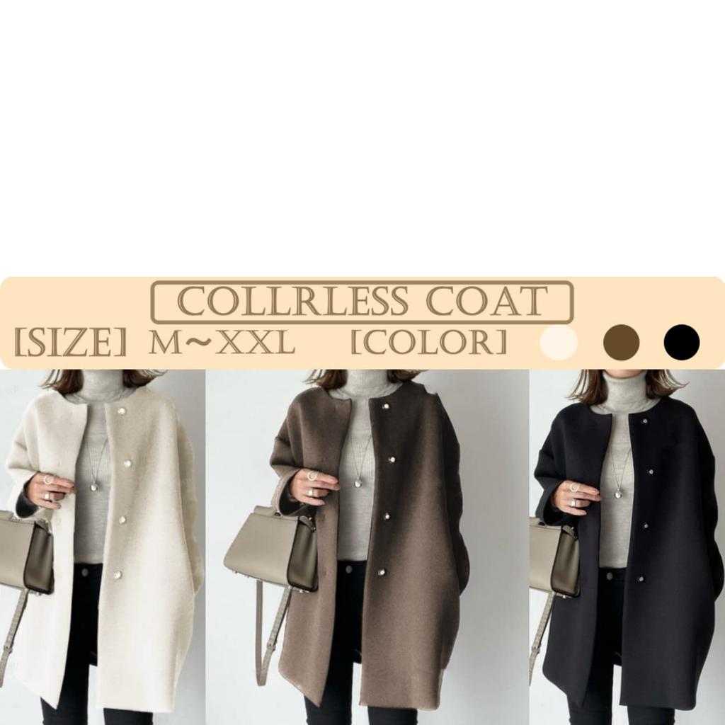 Coat Blouson Jacket Outerwear Short No Collar Straight Spring Autumn Winter Length [1/2style] [Nibunnoichi Style] Women's (S, Black)