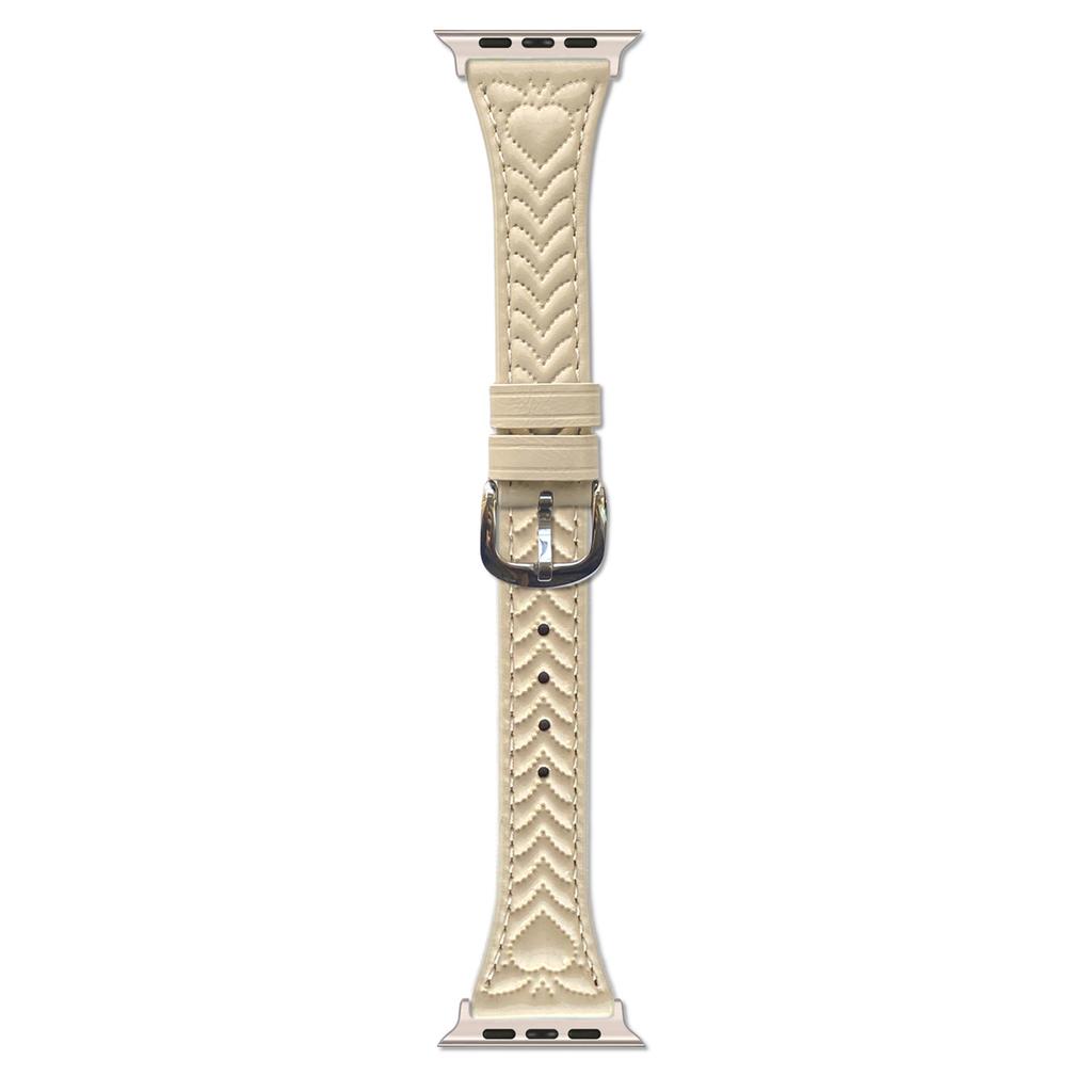 Watch Band For Apple Watch Series 10 9 8 7 SE 6 5 4 3 2 1 42mm 41mm 40mm 38mm Heart Pattern Embossed Genuine Leather Strap