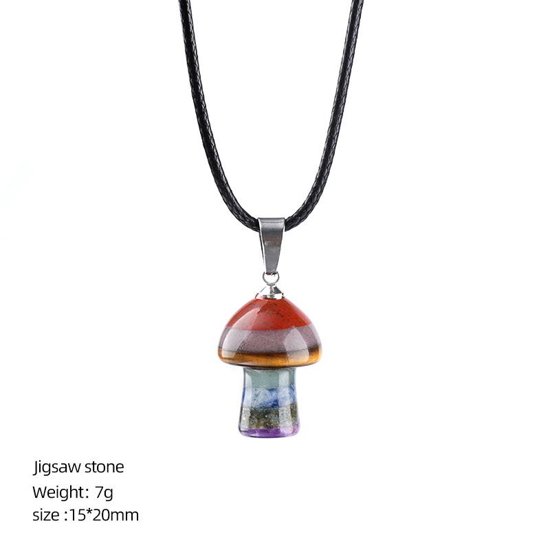 7 Chakra Mushroom Pendant Necklace Healing Crystal Pendant Crystal Mushroom Gemstone With Leather Cord Spiritual Jewelry Gift