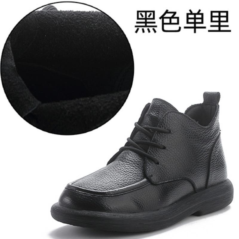 First layer cowhide winter muffin platform short boots retro boots mother shoes rubber sole velvet warm fashion