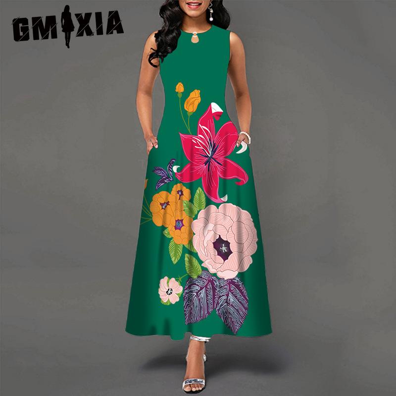 

GMXIA 48 Color New Women Loose Vintage Floral Print Ruffle Dress Befree Dress Big Summer Party Tank Tops Elegant Maxi Dresses XXXXXL