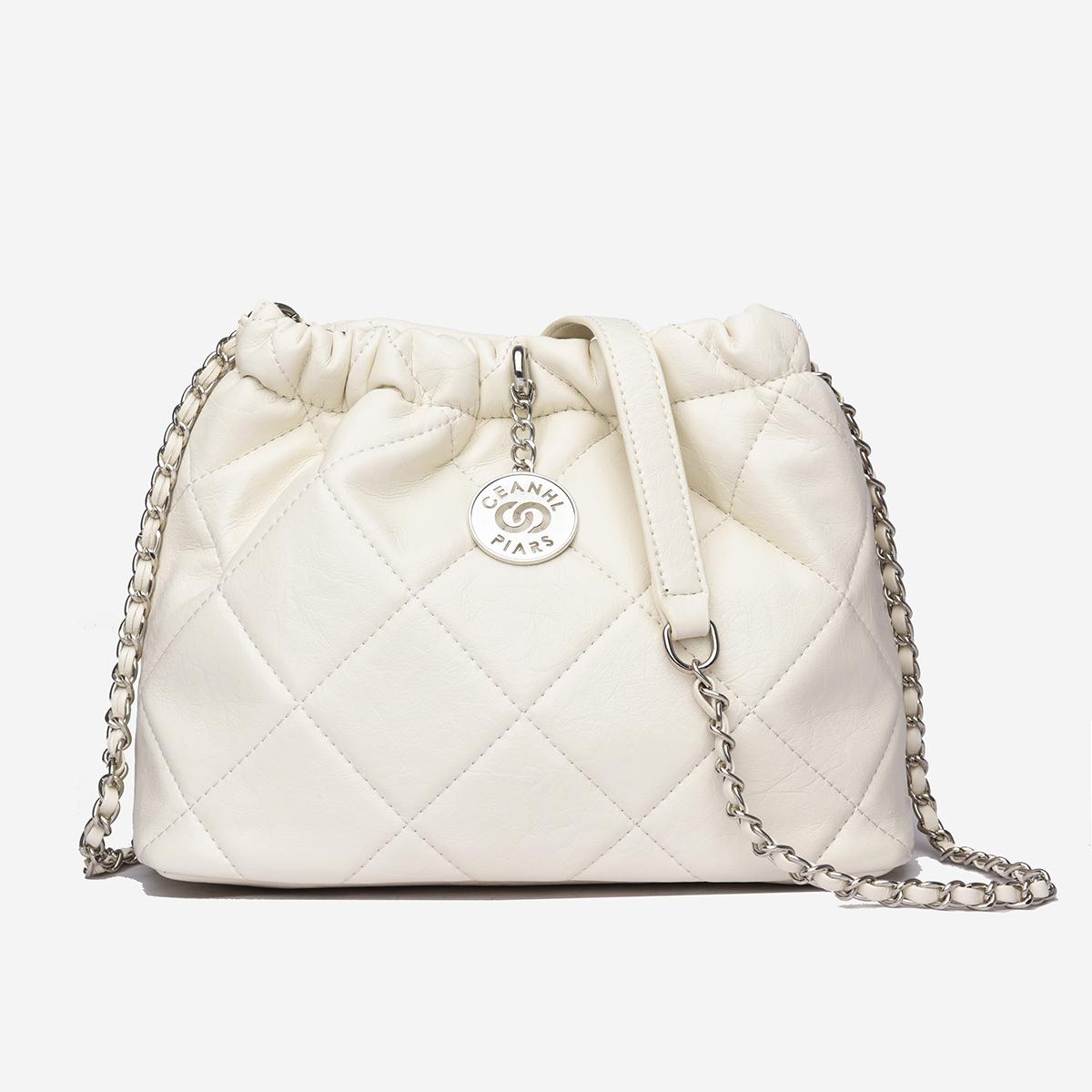 

Premium diamond chain commuter bucket bag women s large-capacity French temperament versatile shoulder messenger bag 26*20*10 белый