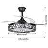 Led Invisible Blck Ceiling Fans Light 42" Retractable Blade Bluetooth Modern Folding Fan Lamp APP Remote Control Hanging Light