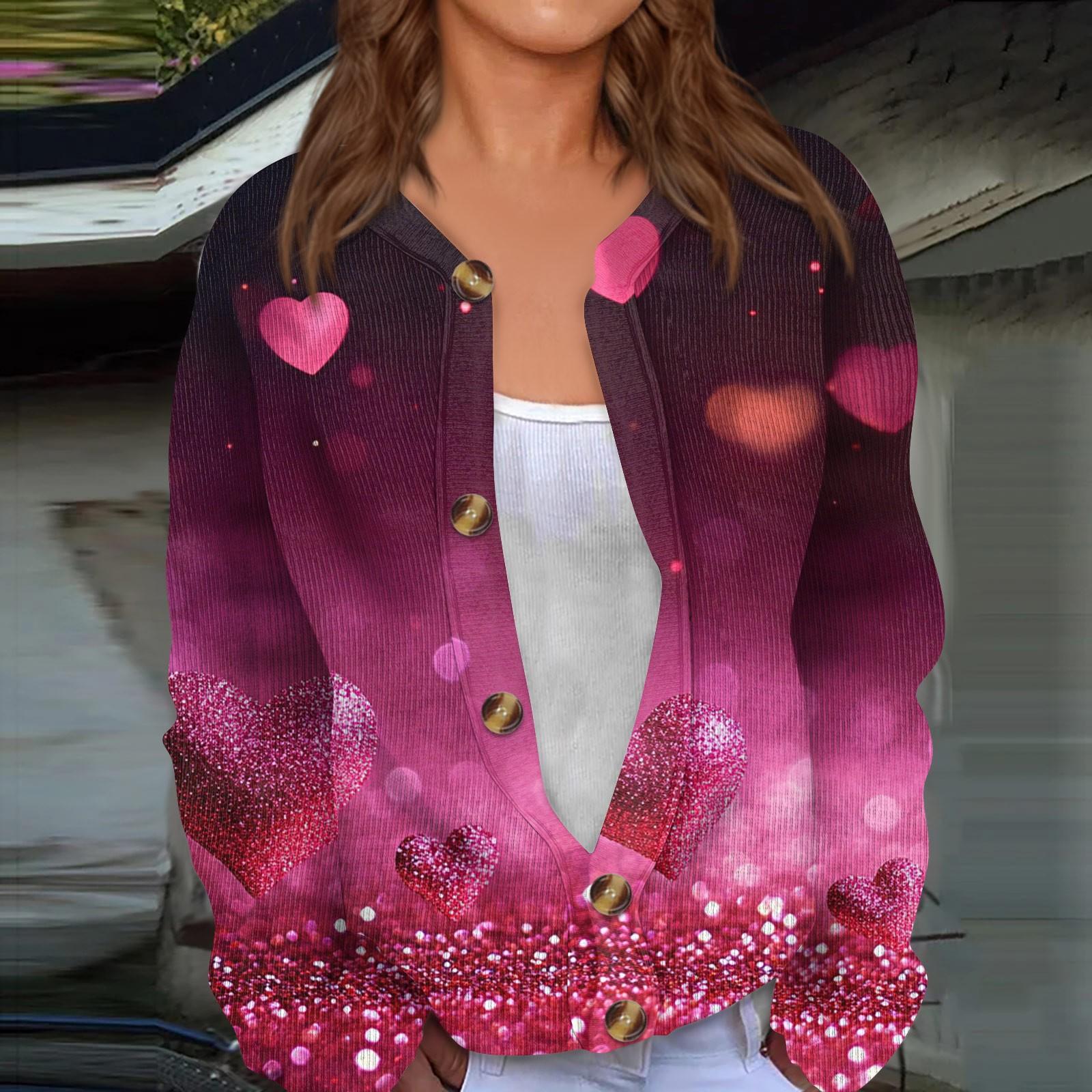 

Женский кардиган с длинными рукавами и принтом ко Дню святого Валентина, жакет на пуговицах XXXL киноварь