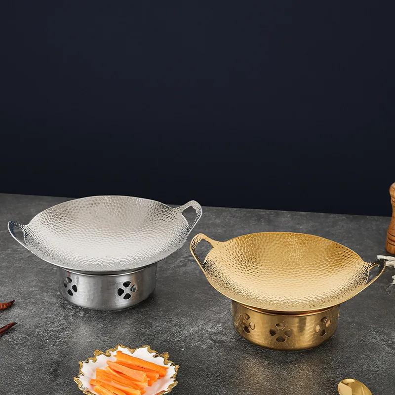 Thickened stainless steel dry pot set with snowflake hammer pattern pot, gold double ear household and commercial dry pot