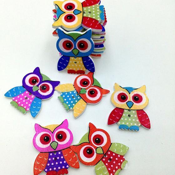 20Pcs 2 Holes Cartoon Owl Pattern Wooden Buttons For Sewing Sewing DIY Scrapbook