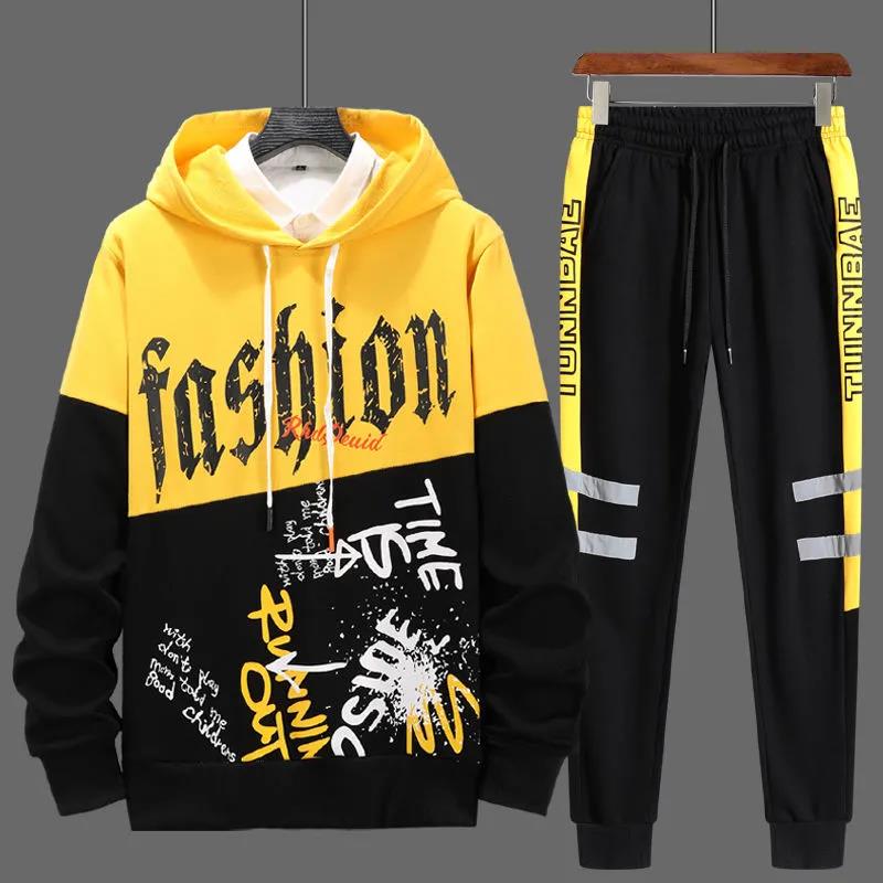 

WTEMPO Молодежный мужской спортивный костюм Весенний кампусный спортивный костюм с капюшоном Пуловеры Костюмы Повседневная свободная одежда M