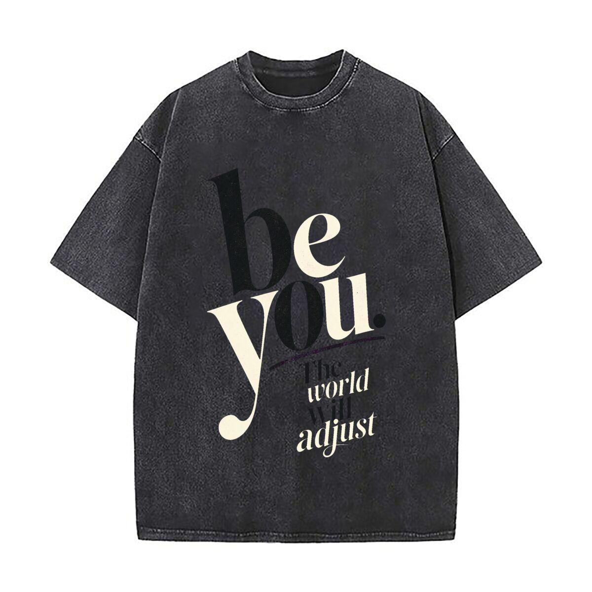 Bold Authentic Quote Typography Stat Retro Washed Distressed T Shirt Men Summer Casual Short Sleeve M