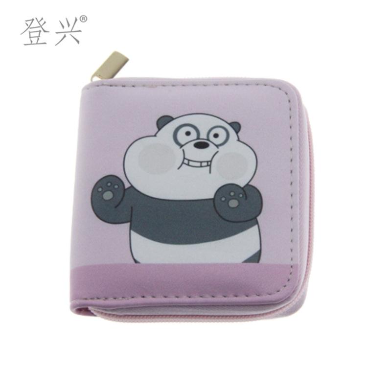 New Pink Panda Cartoon PU Short Small Wallet, Bear Children's Bag Student